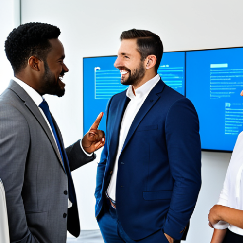 Home 7 A diverse group of professional individuals, male and female, of various ethnicities, engaged in a collaborative brainstorming session in a bright, modern office space. They are fully clothed in modest business suits and professional attire, standing around a large interactive screen, pointing and sharing ideas with enthusiastic expressions. The scene emphasizes teamwork and diverse perspectives. Perfect anatomy, correct proportions, natural poses, well-formed hands, proper finger count, natural body proportions. High-resolution professional photography, vibrant colors, clear focus. safe for work, appropriate content, fully clothed, professional, family-friendly.