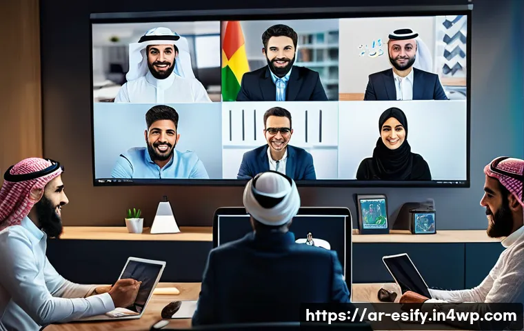 다양한 소통 경로에 대한 이해 - A vibrant digital office scene showing a diverse group of Arabic-speaking professionals engaged in a...