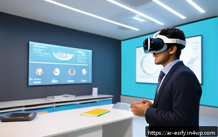 학습자 참여를 위한 비대면 소통 기술 - A modern virtual reality classroom scene set in a Middle Eastern educational environment, featuring ...