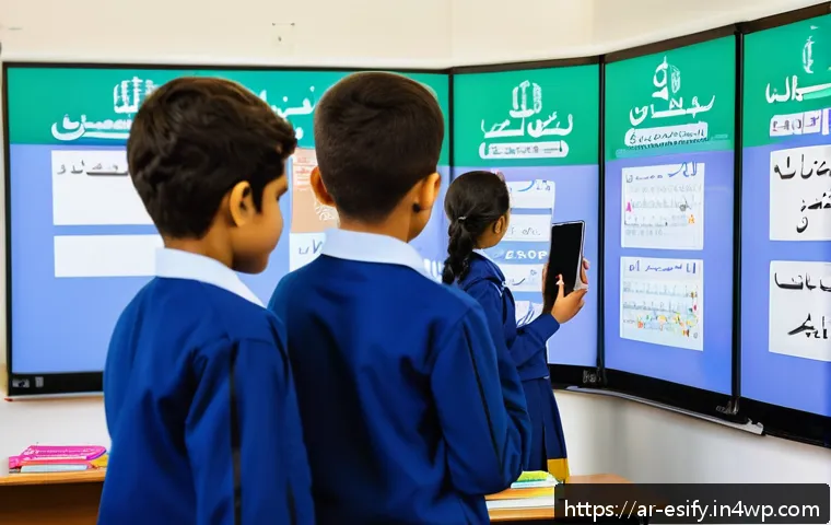 학습자와의 관계를 증진하는 소통법 - A modern classroom scene in a Middle Eastern school where students of diverse backgrounds are active...