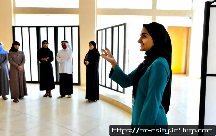 Home 17 소통의 기술로 참여 동기 부여하기 - Photorealistic community workshop in a modern Arab cultural center, a confident Arab woman facilitat...